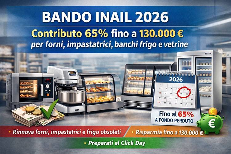 Bando INAIL 2026: contributo 65% per forni, impastatrici, banchi frigo e vetrine